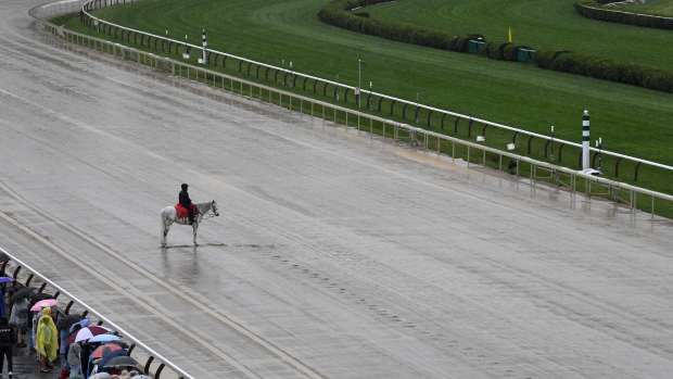 Belmont Stakes Day scenic Saratoga slop right before race 1 credit Susie Raisher2