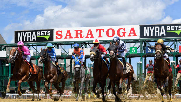 Breaking from the starting gate at Saratoga