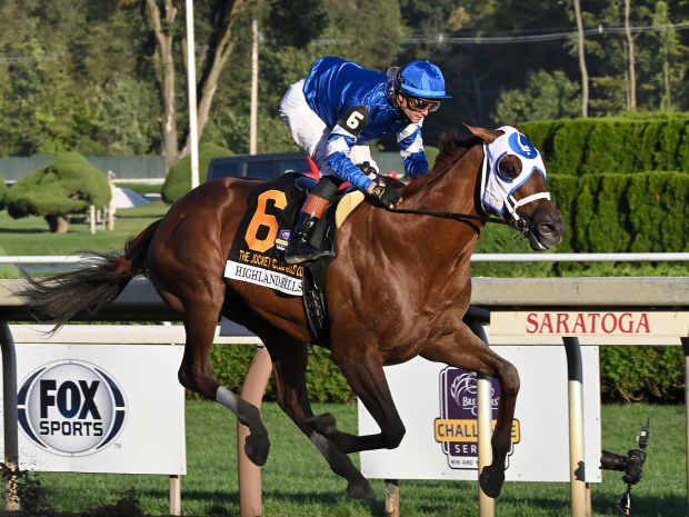 Highland Falls, with Flavien Prat astride, scores in the Jockey Club Gold Cup (G1)