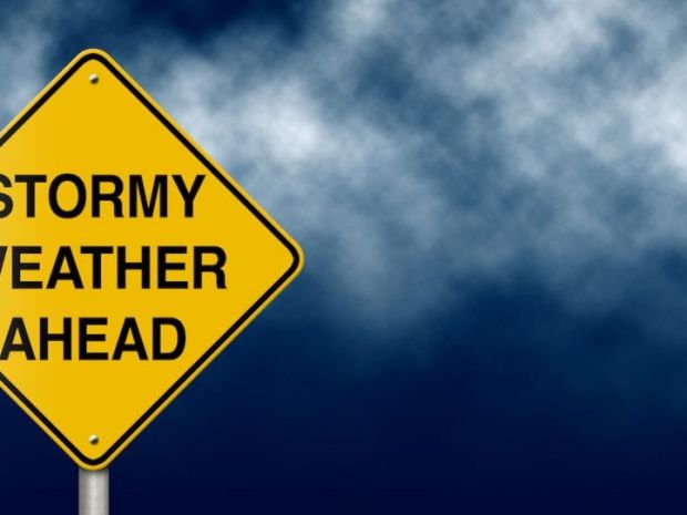 Stormy Weather Ahead Road Sign