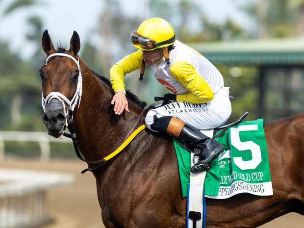 Skippylongstocking, winner of the 2025 Hollywood Gold Cup,  Irad Ortiz Jr. aboard