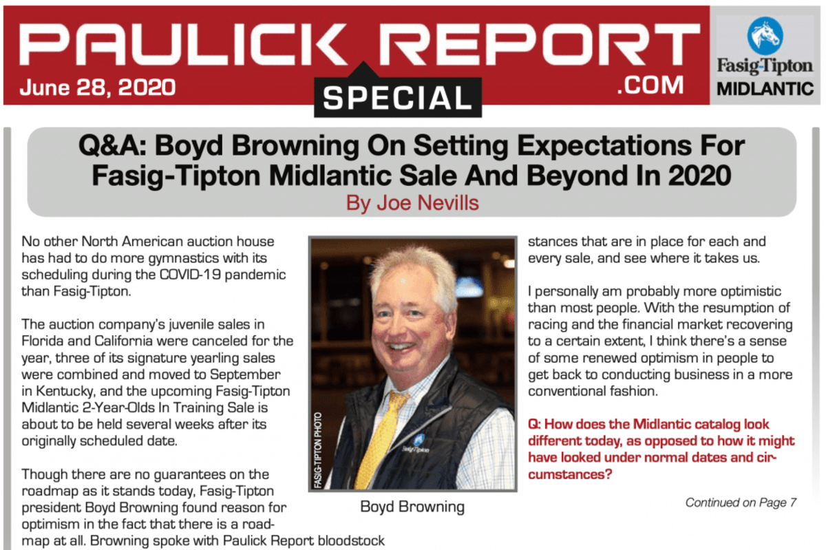 PR Special FasigTipton Midlantic Sale Boyd Browning On The Changing