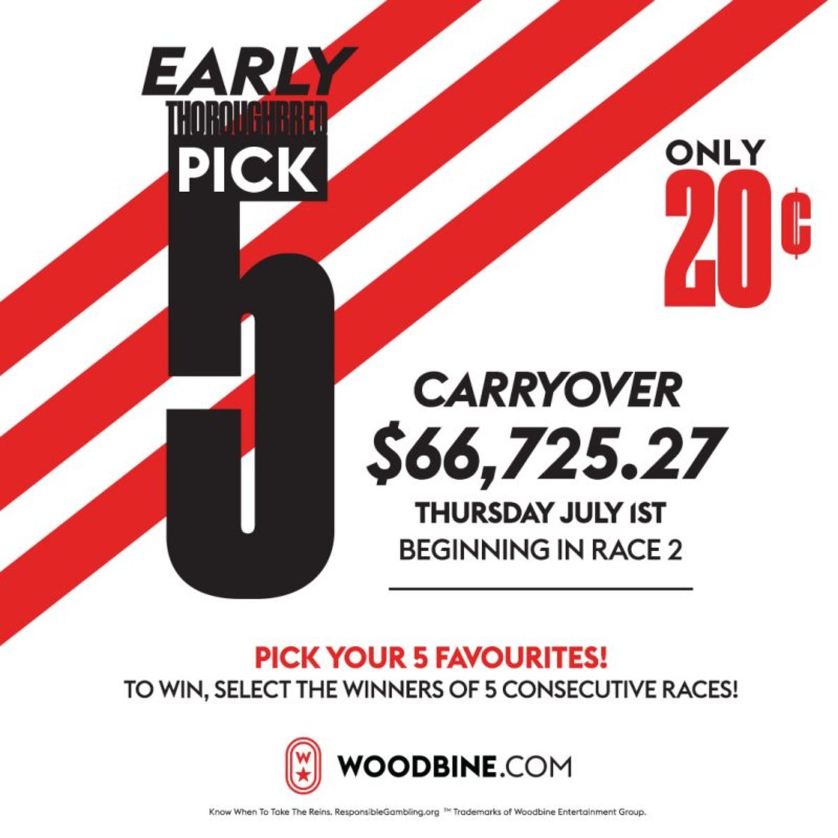 Woodbine 66,725 Pick5 Carryover Thursday, Free Past Performances
