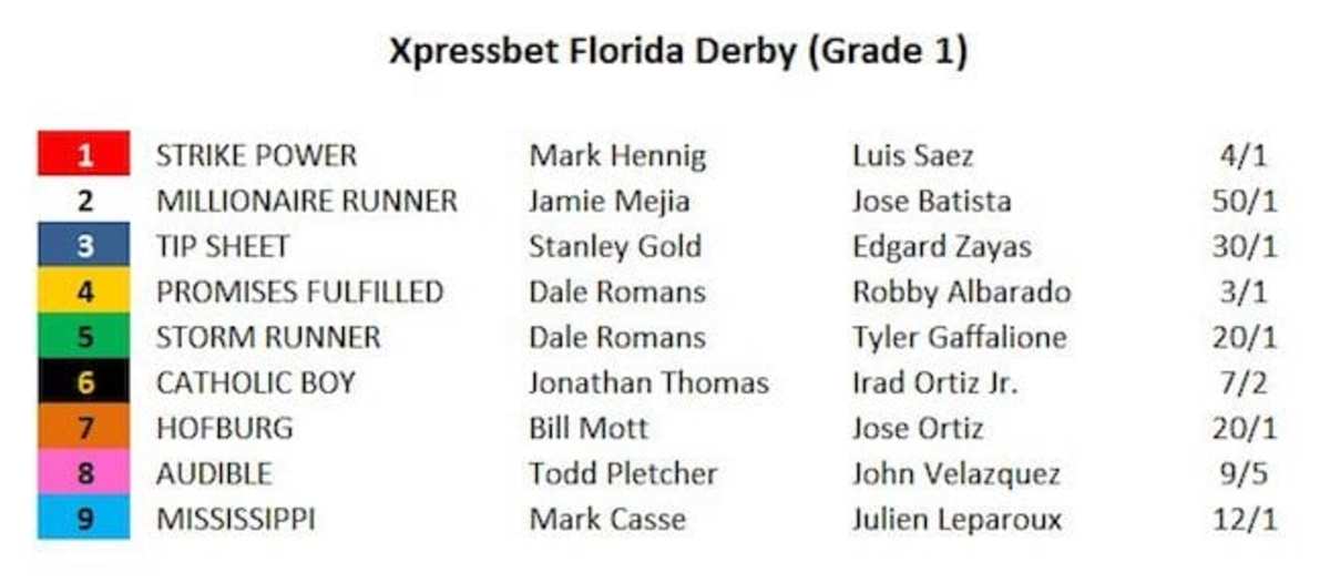 Audible 95 Morning Line Favorite, Draws Post 8 In Florida Derby